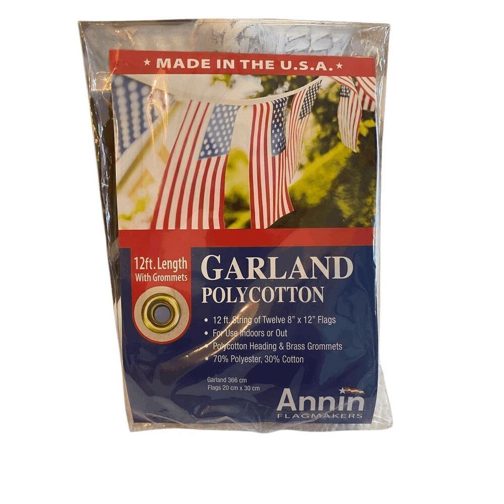 NWT Annin 12ft USA Flag Patriotic Polycotton‎ Garland Made in USA